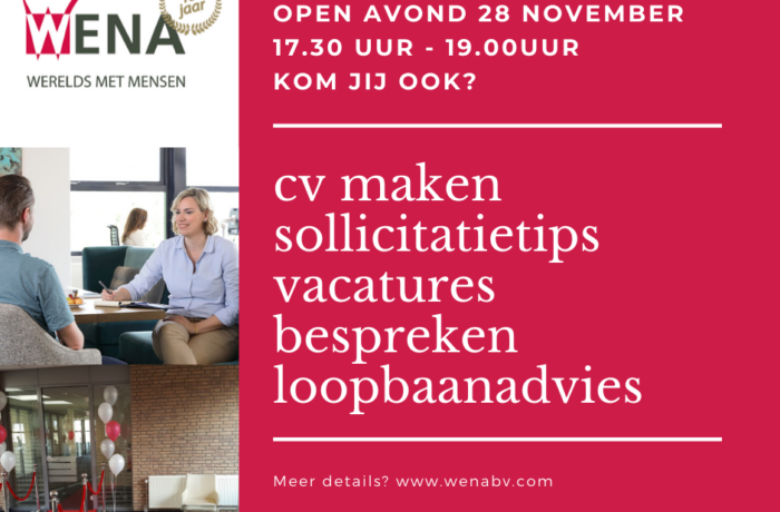 Gratis inloopavond informatie over cv’s maken en solliciteren WENA