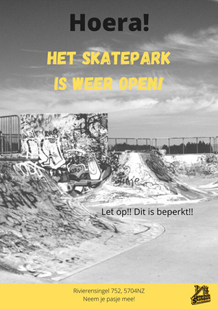 Het skatepark bij het Tienerhuis is  weer open