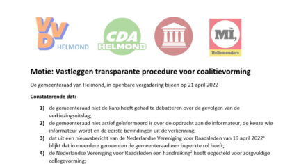 VVD motie ’transparante procedure voor coalitievorming’ aangenomen