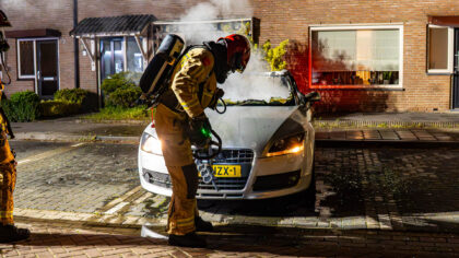 Buurt schrikt op van knal, auto gaat in vlammen op in Theo Driessenhof