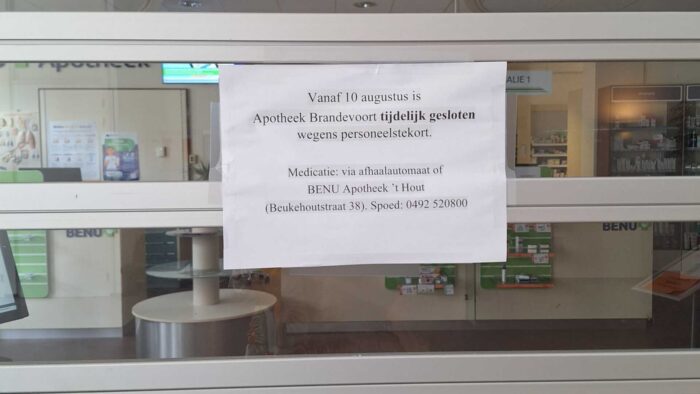 Personeelstekort treft ook Brandevoort: apotheek tijdelijk dicht